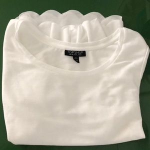 Top Shop white scalloped hem top US 6